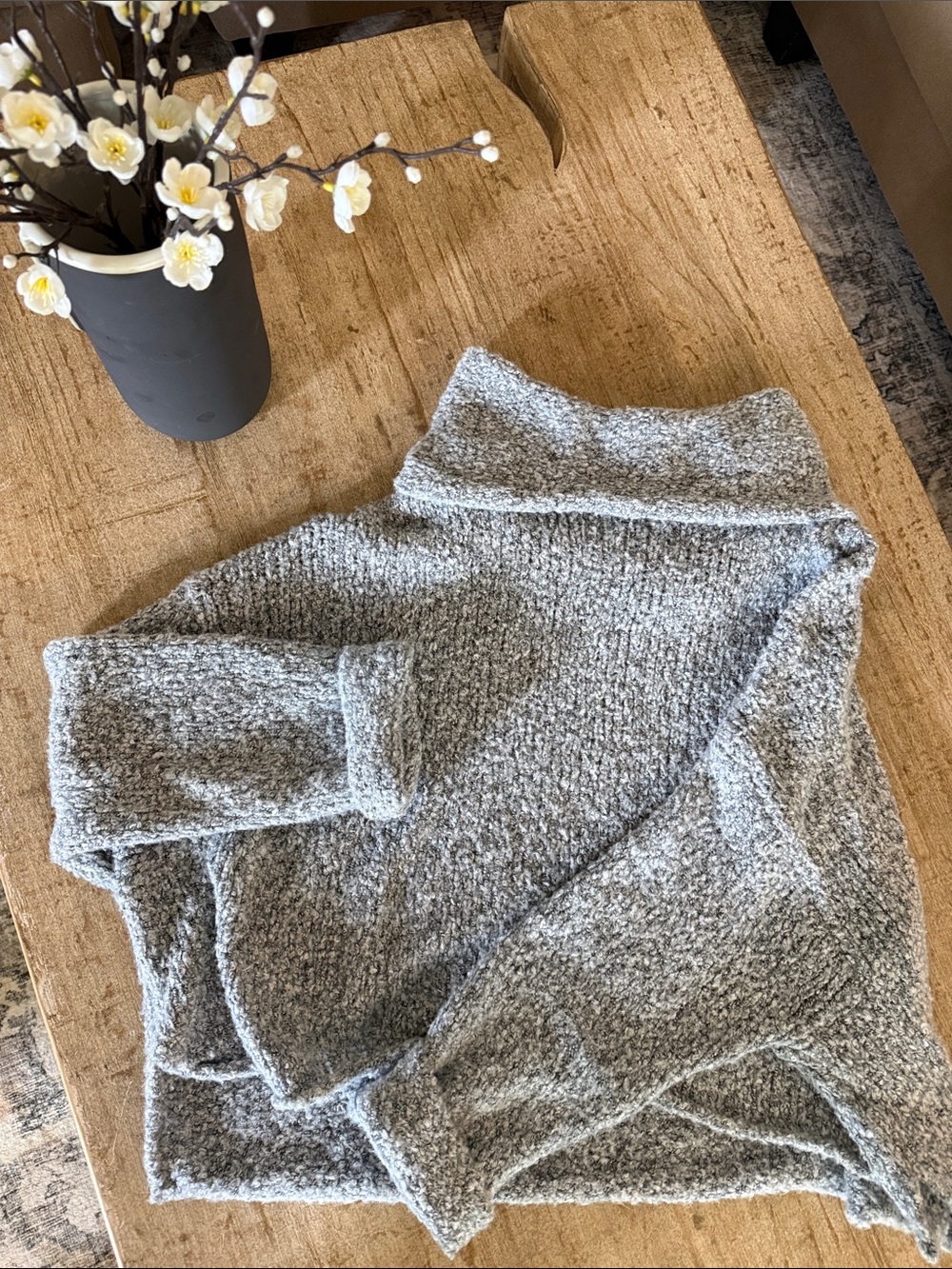 Free People Gray Bouclé Cowl-Neck Sweater